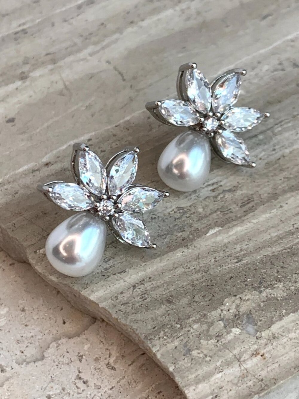 NEW ~ Anthropologie, BHLDN, Crystal floral Pearl Stud Earrings